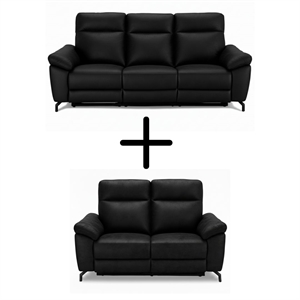 DALLAS 3+2 PERS. SOFAER MED 4 EL-RECLINER - SORT MIKROFIBER - SORTE STÅLBEN